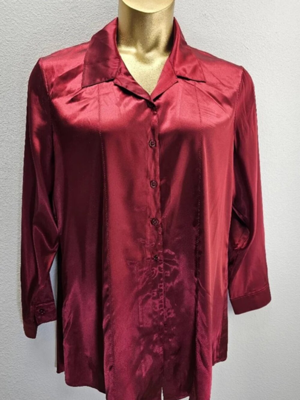 Chico's Burgundy Satin Tunic Blouse size 3